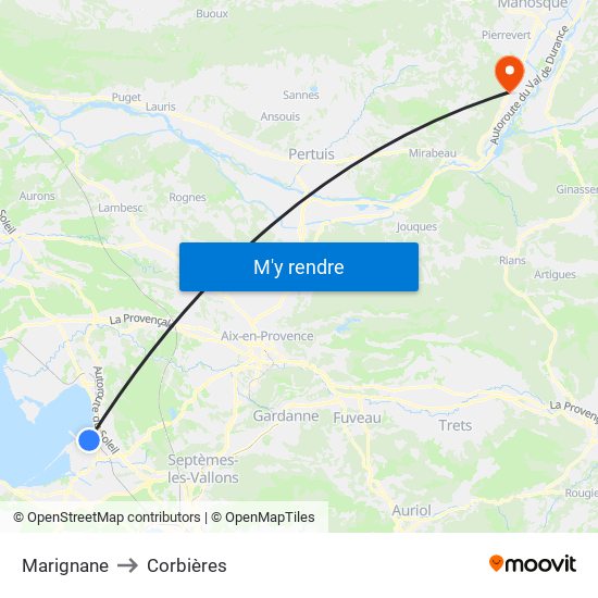 Marignane to Corbières map