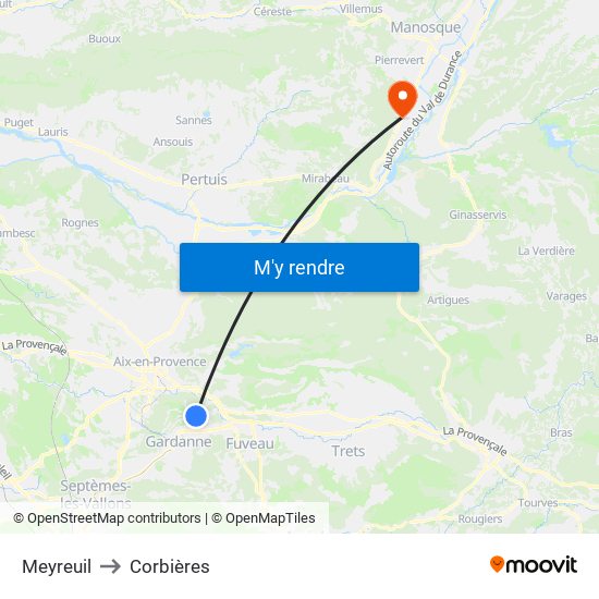 Meyreuil to Corbières map