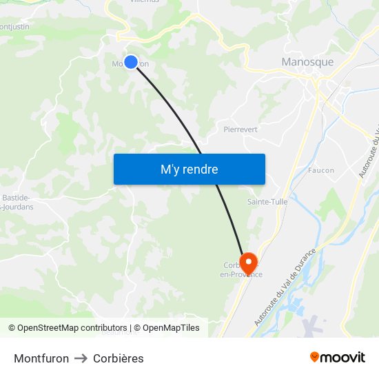 Montfuron to Corbières map
