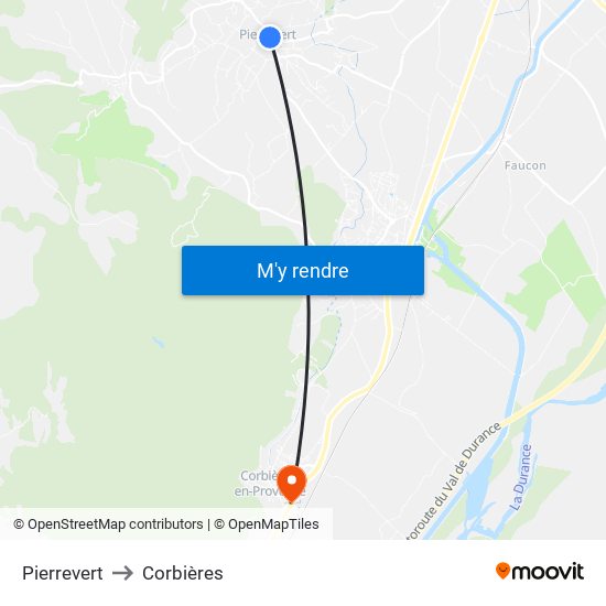Pierrevert to Corbières map