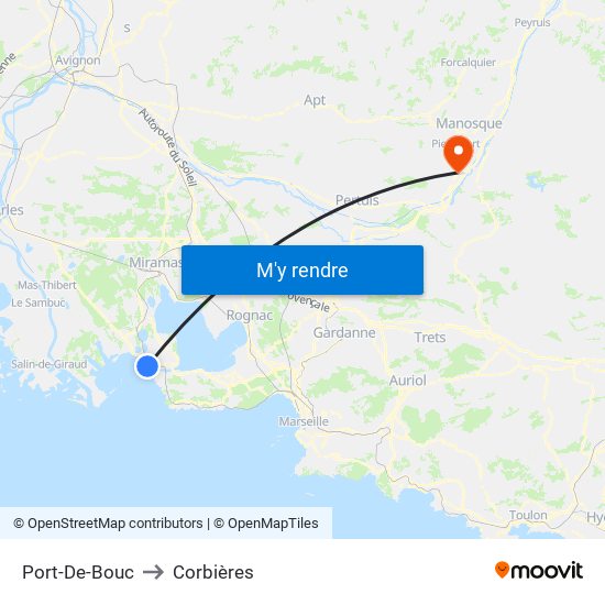 Port-De-Bouc to Corbières map