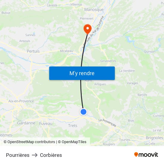 Pourrières to Corbières map