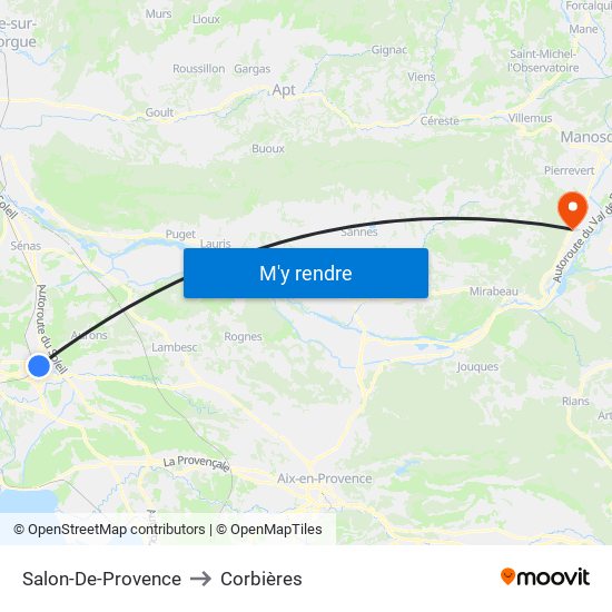 Salon-De-Provence to Corbières map