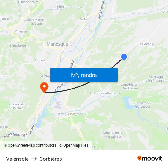 Valensole to Corbières map