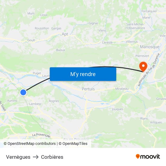 Vernègues to Corbières map