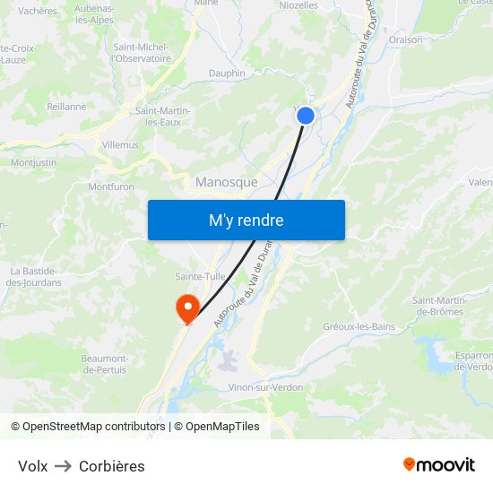 Volx to Corbières map