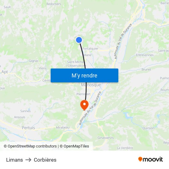 Limans to Corbières map