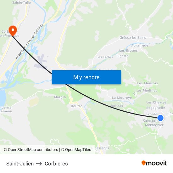 Saint-Julien to Corbières map