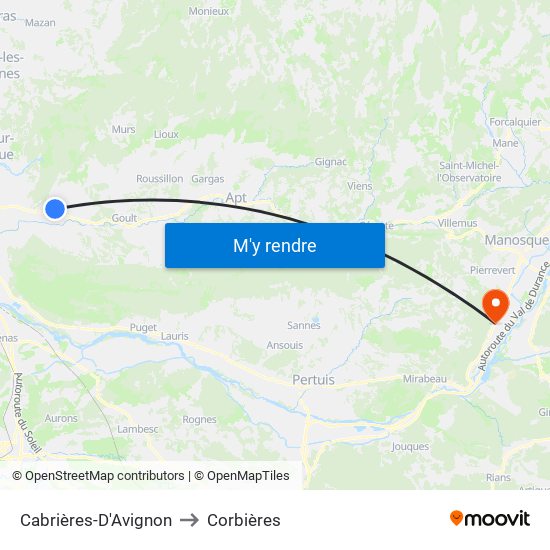 Cabrières-D'Avignon to Corbières map
