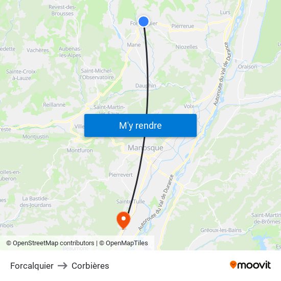 Forcalquier to Corbières map