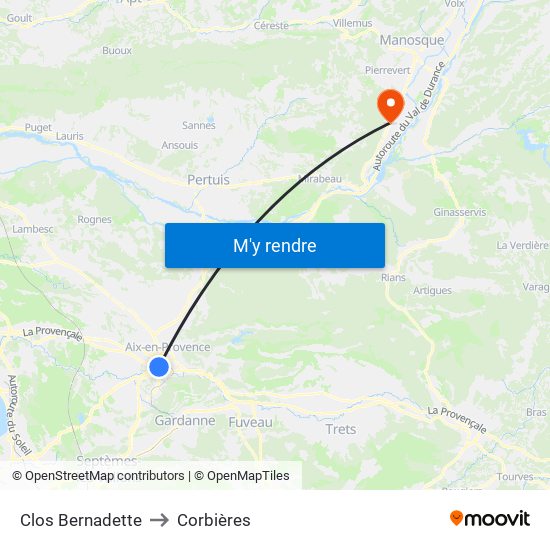 Clos Bernadette to Corbières map