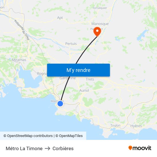 Métro La Timone to Corbières map