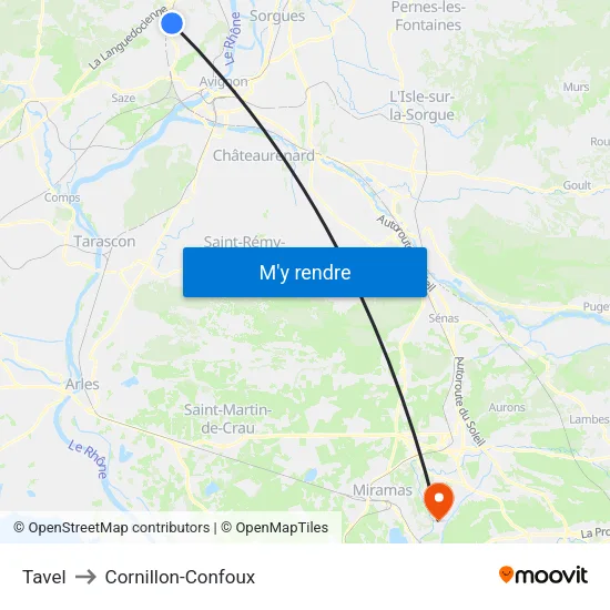 Tavel to Cornillon-Confoux map