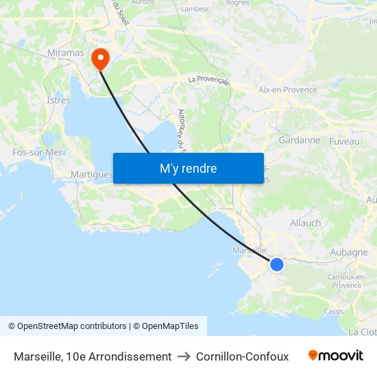 Marseille, 10e Arrondissement to Cornillon-Confoux map