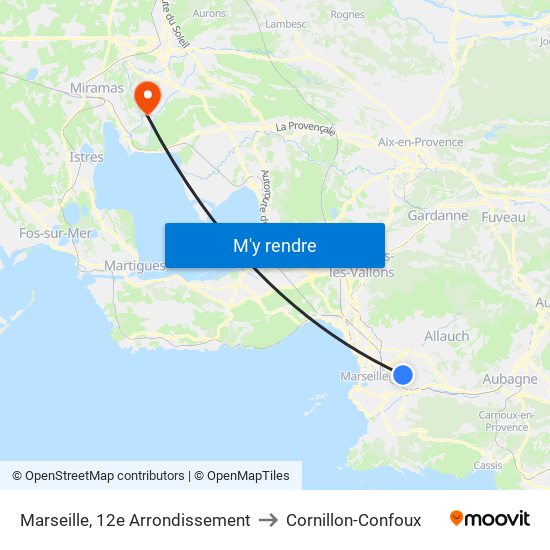 Marseille, 12e Arrondissement to Cornillon-Confoux map