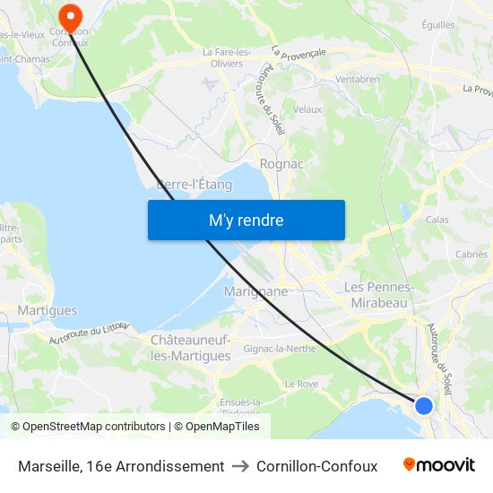 Marseille, 16e Arrondissement to Cornillon-Confoux map