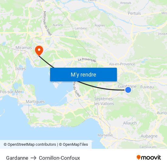 Gardanne to Cornillon-Confoux map