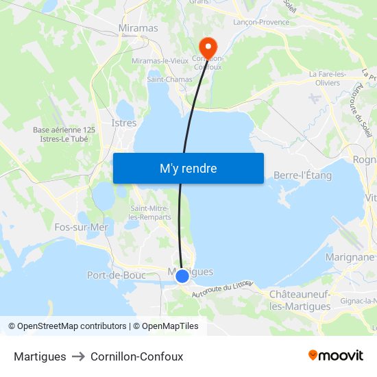 Martigues to Cornillon-Confoux map