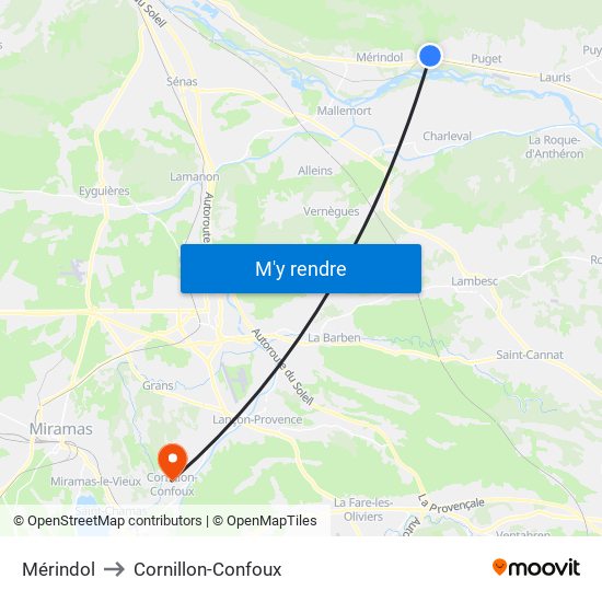 Mérindol to Cornillon-Confoux map