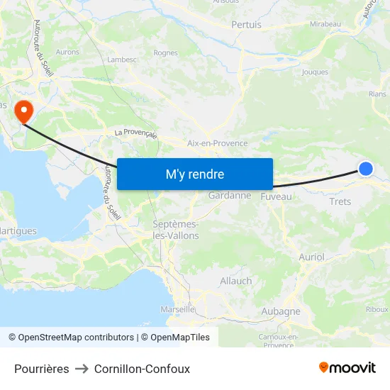 Pourrières to Cornillon-Confoux map