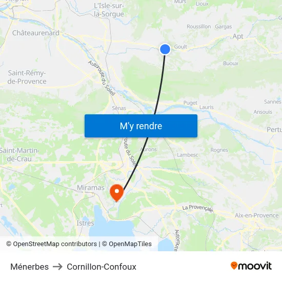 Ménerbes to Cornillon-Confoux map