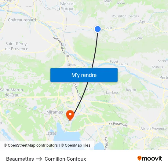 Beaumettes to Cornillon-Confoux map