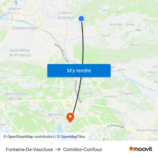 Fontaine-De-Vaucluse to Cornillon-Confoux map