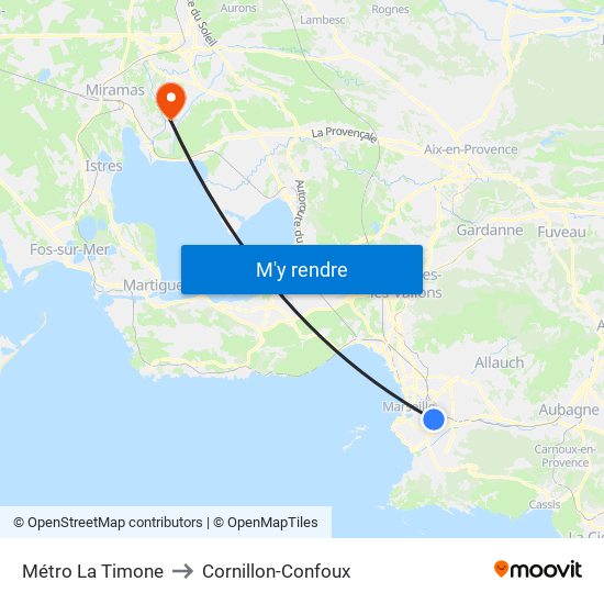 Métro La Timone to Cornillon-Confoux map