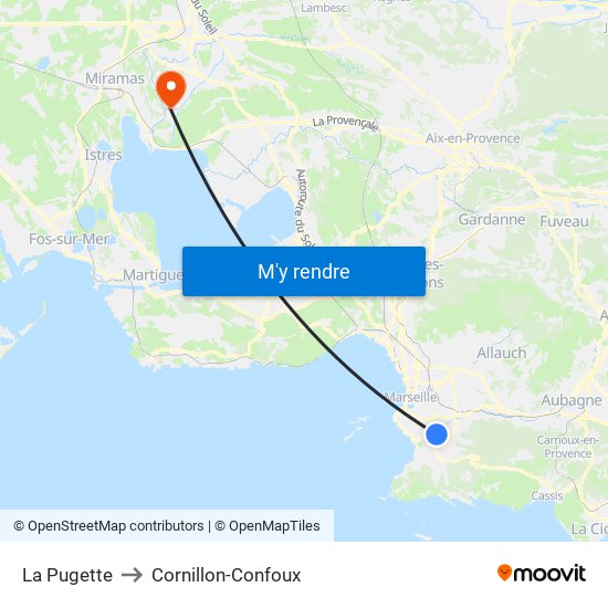 La Pugette to Cornillon-Confoux map