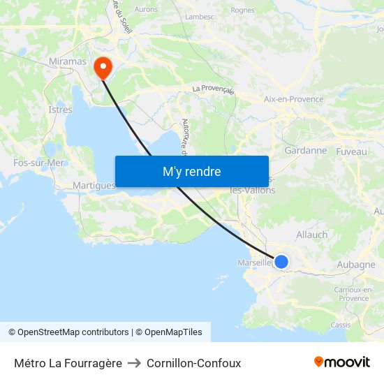 Métro La Fourragère to Cornillon-Confoux map