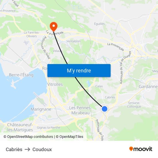 Cabriès to Coudoux map