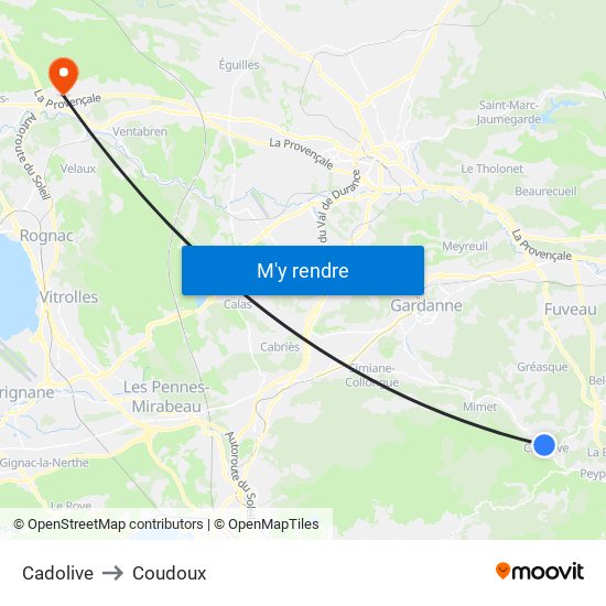 Cadolive to Coudoux map