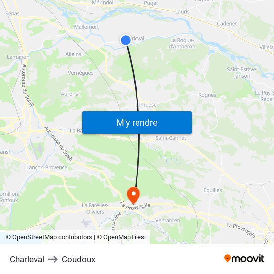 Charleval to Coudoux map