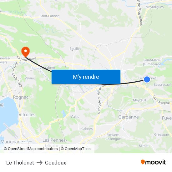 Le Tholonet to Coudoux map