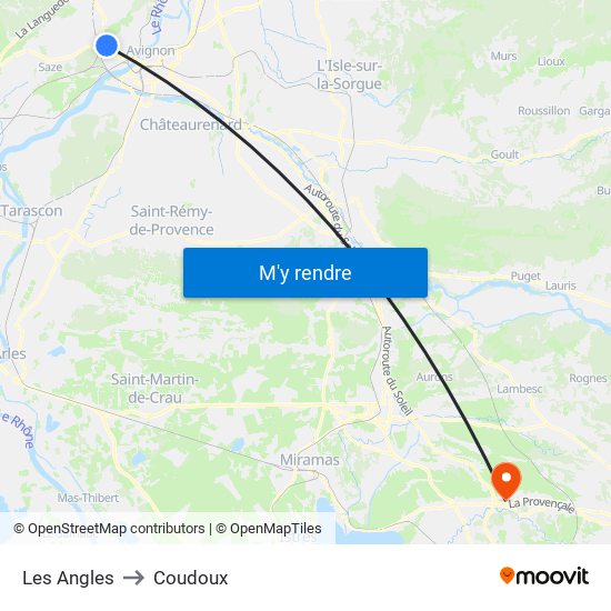 Les Angles to Coudoux map