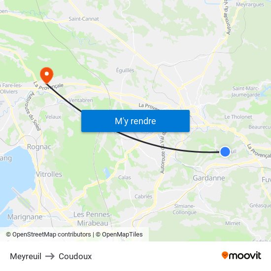 Meyreuil to Coudoux map