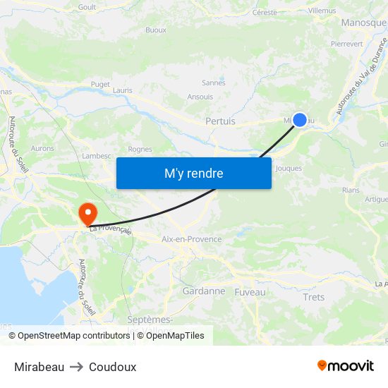 Mirabeau to Coudoux map