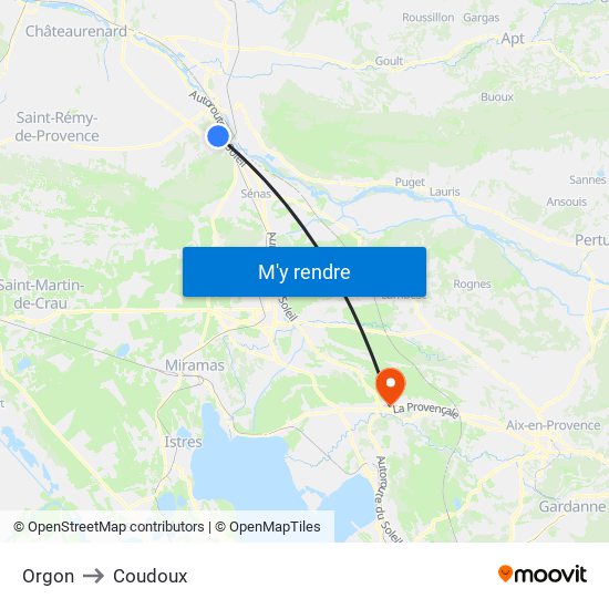 Orgon to Coudoux map