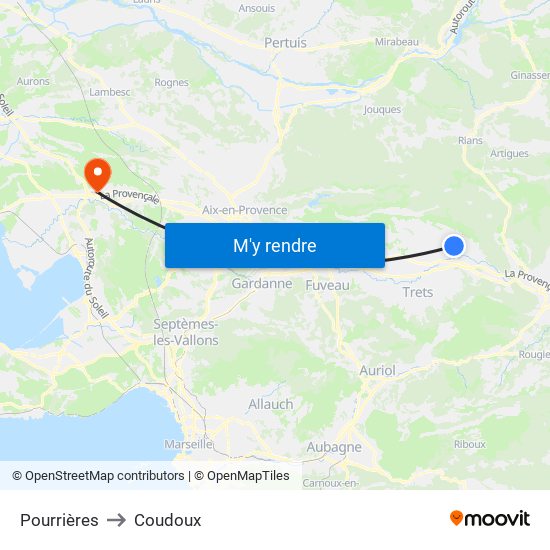 Pourrières to Coudoux map