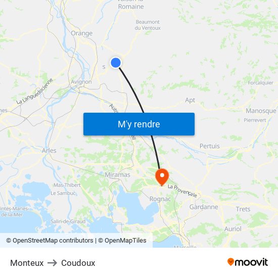 Monteux to Coudoux map