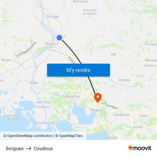 Sorgues to Coudoux map