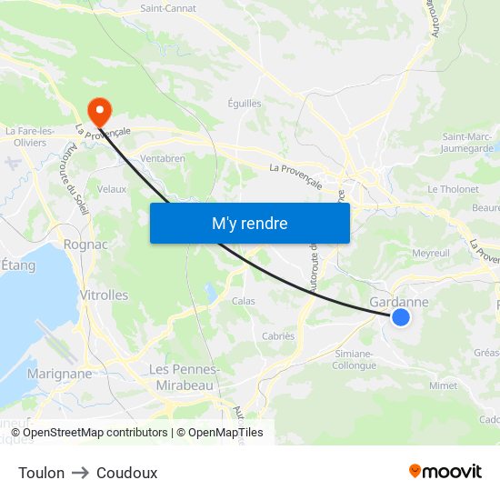 Toulon to Coudoux map