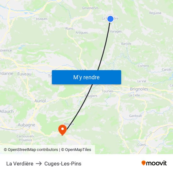 La Verdière to Cuges-Les-Pins map