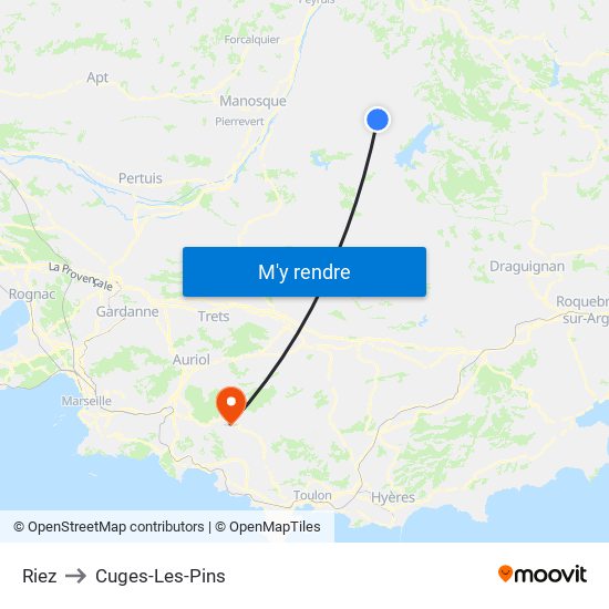 Riez to Cuges-Les-Pins map