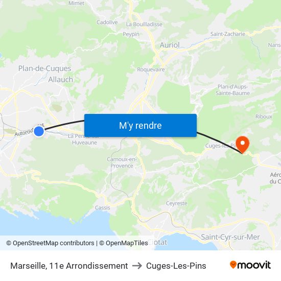 Marseille, 11e Arrondissement to Cuges-Les-Pins map