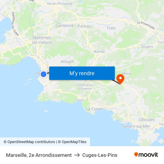 Marseille, 2e Arrondissement to Cuges-Les-Pins map