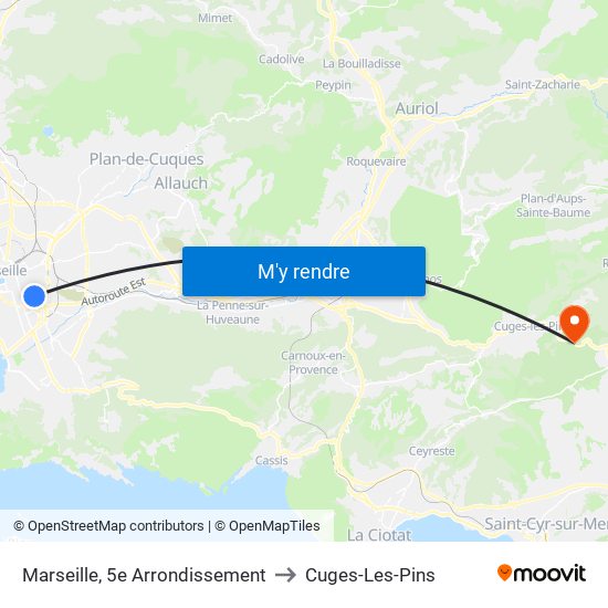 Marseille, 5e Arrondissement to Cuges-Les-Pins map