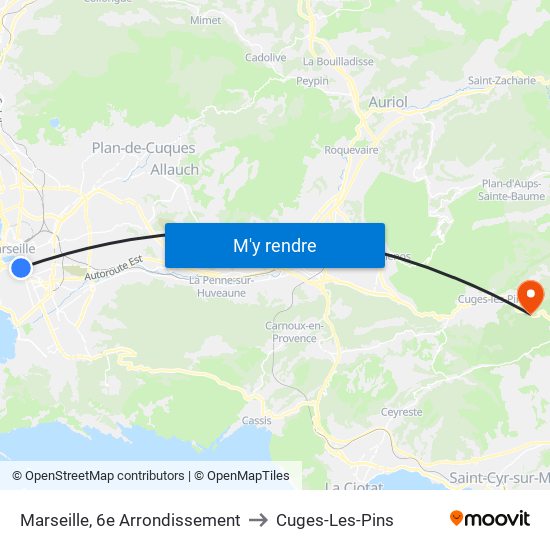 Marseille, 6e Arrondissement to Cuges-Les-Pins map