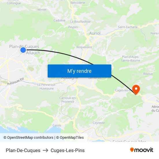 Plan-De-Cuques to Cuges-Les-Pins map