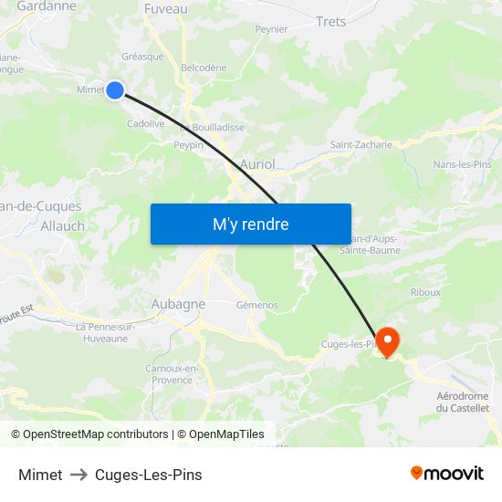 Mimet to Cuges-Les-Pins map